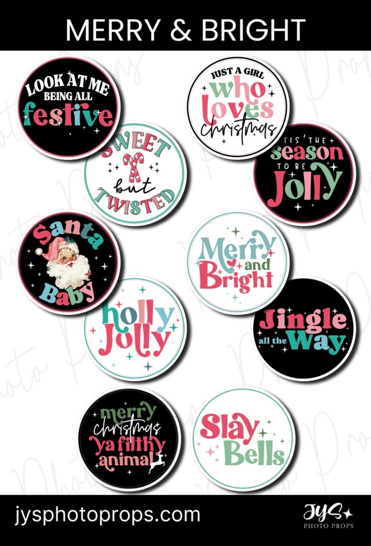 Merry & Bright Christmas Photo Booth Props - JYS Photo Props