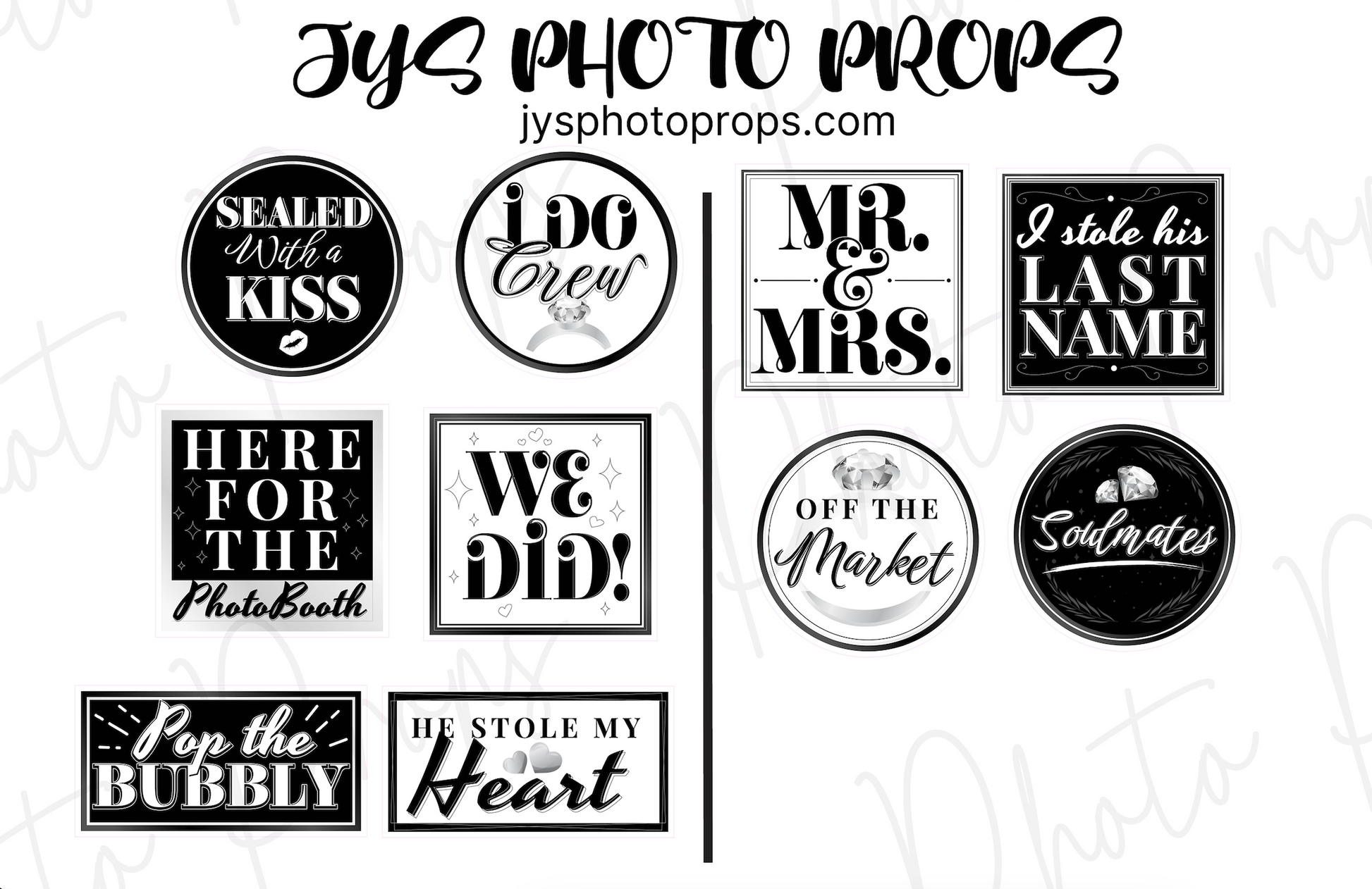 BLACK & WHITE WEDDING 10pc photo booth prop set