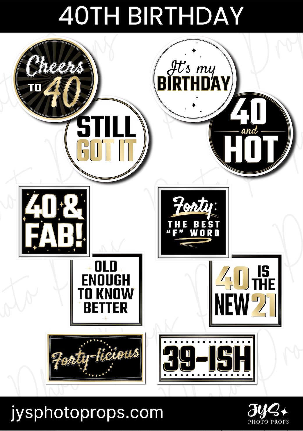 40th Birthday Photo Booth Props (Upgraded) - JYS Photo Props