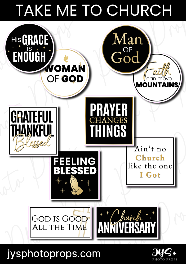 Elegant religious photo booth props with uplifting messages, perfect for church events and ceremonies