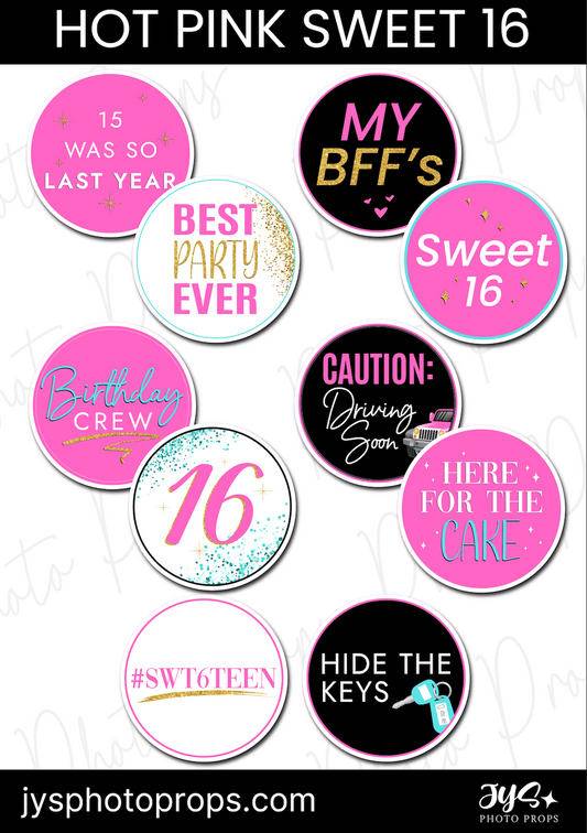 Sweet 16 Hot Pink Photo Booth Props