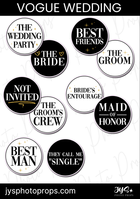 Sophisticated black and white photo booth props for weddings, featuring chic designs and fun messages