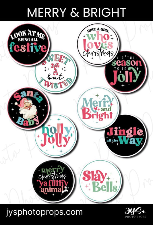 Merry & Bright Christmas Photo Booth Props - JYS Photo Props