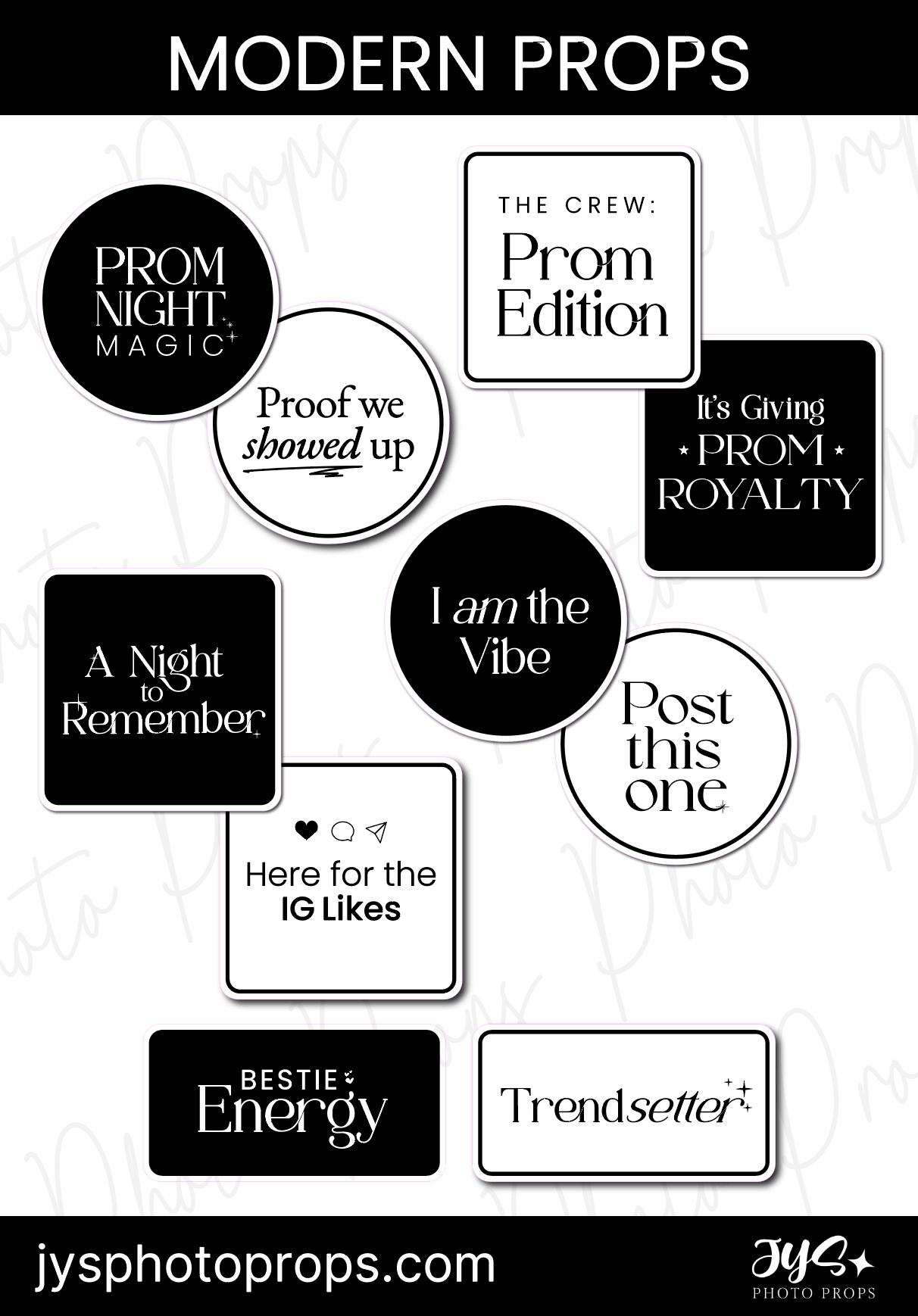 Modern Prom Photo Booth Props | Black & White Prom Prop Set – JYS Photo ...