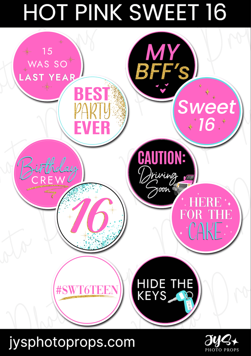 Sweet 16 Hot Pink Photo Booth Props - JYS Photo Props