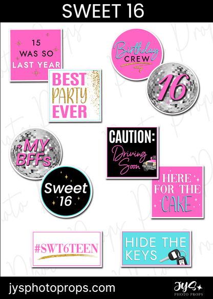 Sweet 16 Photo Booth Props - JYS Photo Props