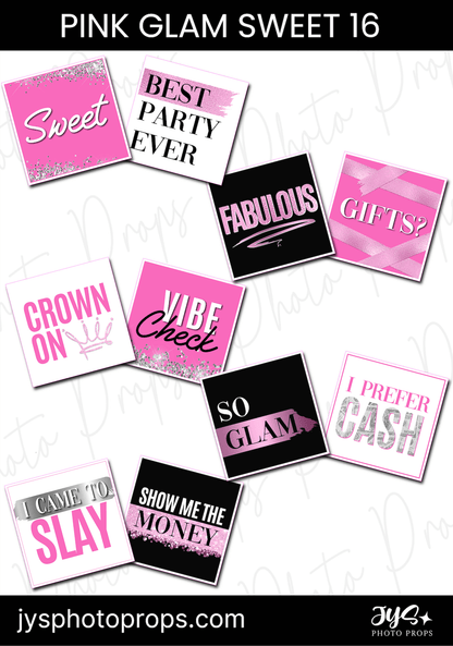 Sweet 16 Pink Glam Photo Booth Props - JYS Photo Props