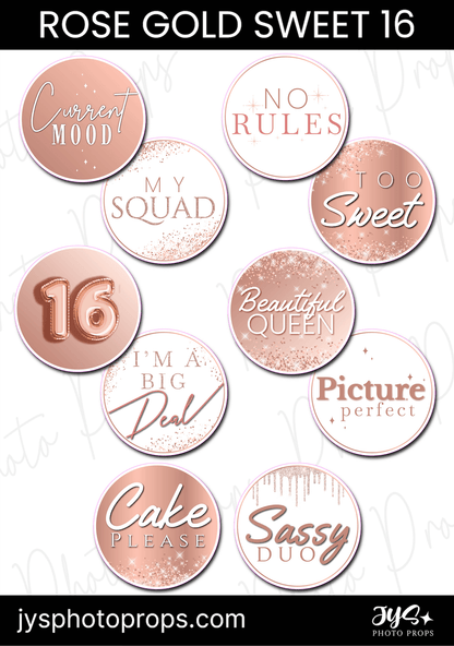 Sweet 16 Rose Gold Photo Booth Props - JYS Photo Props