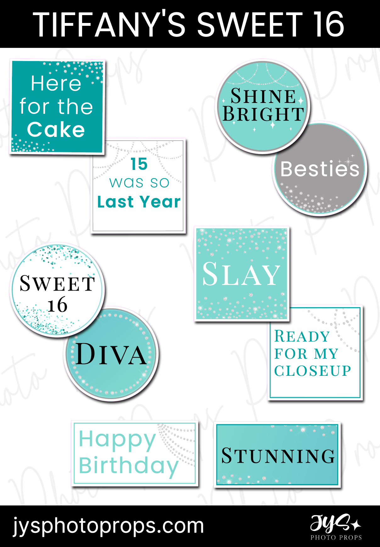 Sweet 16 Tiffany Blue Photo Booth Props - JYS Photo Props