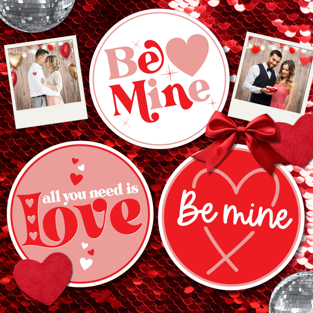 Valentine's Day photo booth props with romantic and playful designs, perfect for love-themed celebrations